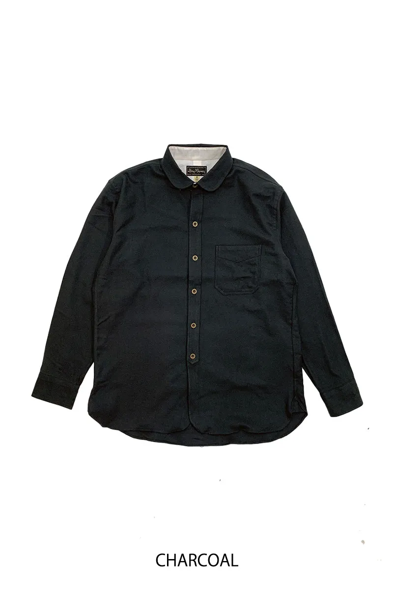 Solid Flannel Round Collar Work Shirt