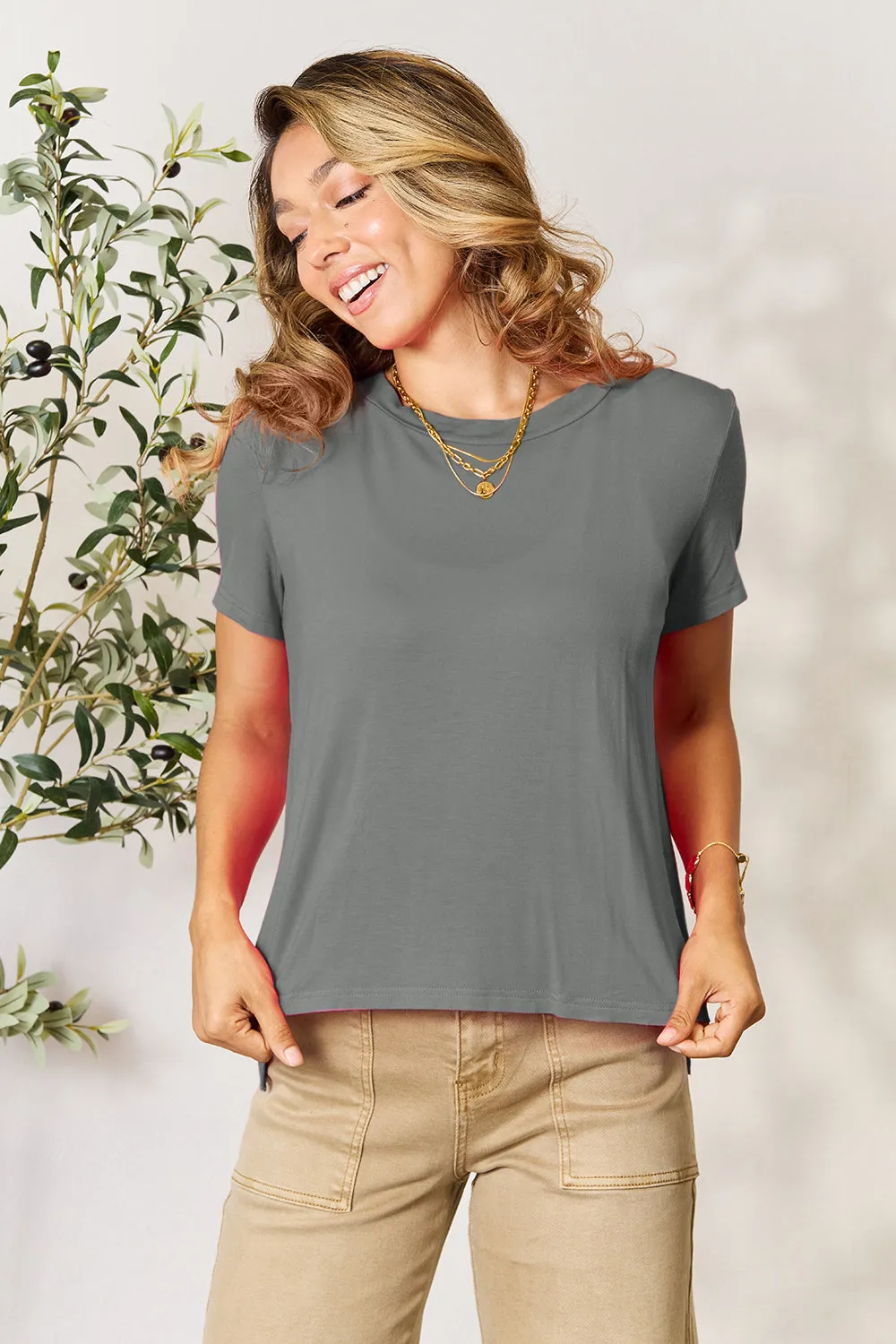 Solid Round Neck Short Sleeve T-Shirt (Online Exclusive)