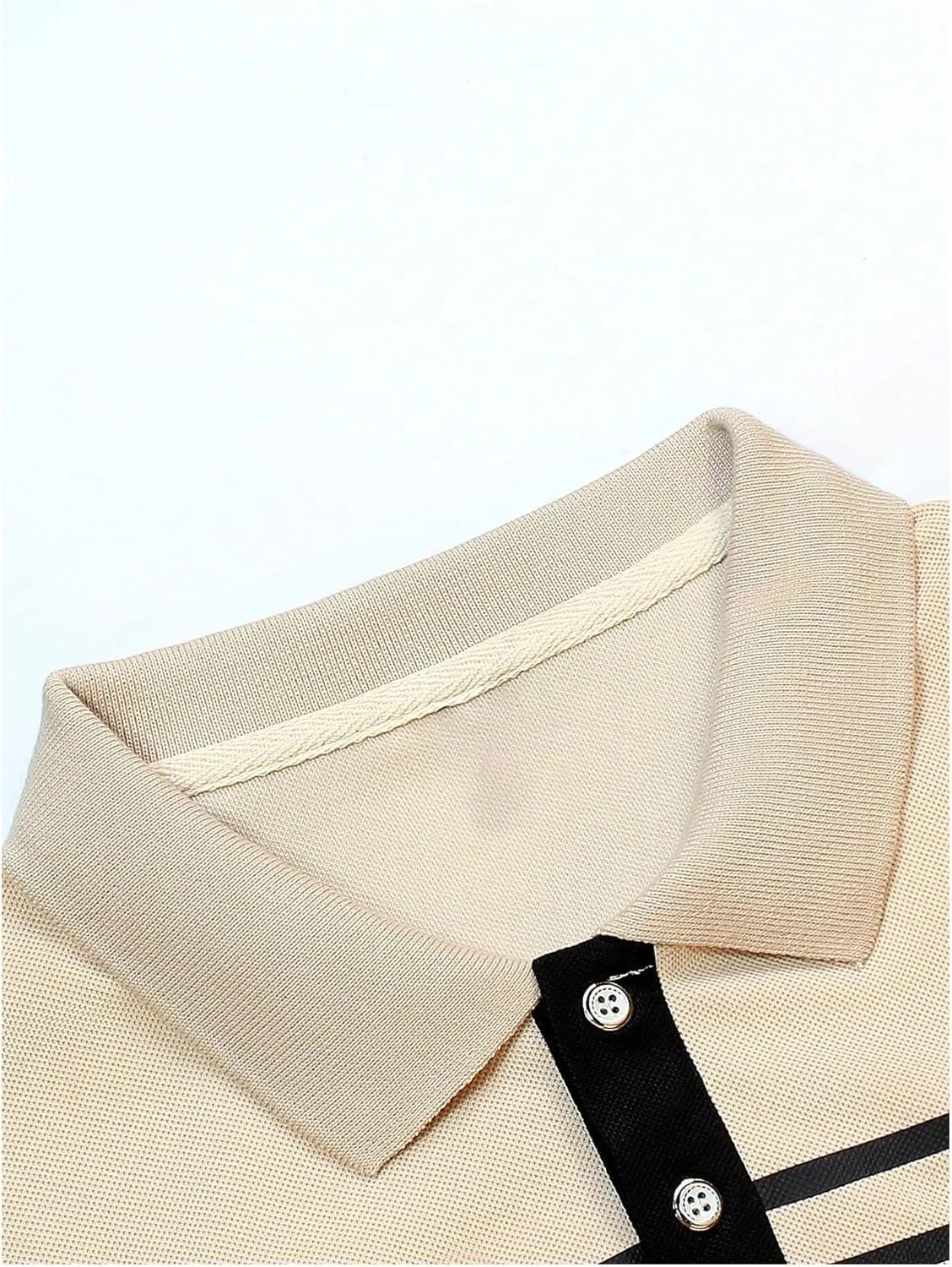 SOLY HUX Men's Casual Golf Shirts Short Sleeve Button Down Striped Collared Shirts Summer Work T-Shirt