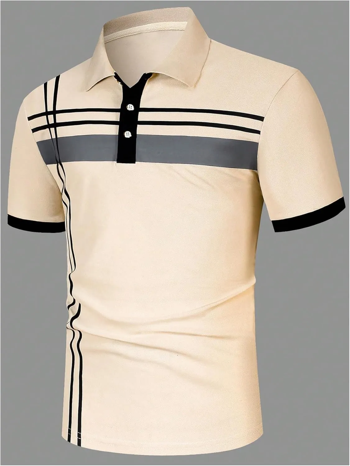 SOLY HUX Men's Casual Golf Shirts Short Sleeve Button Down Striped Collared Shirts Summer Work T-Shirt