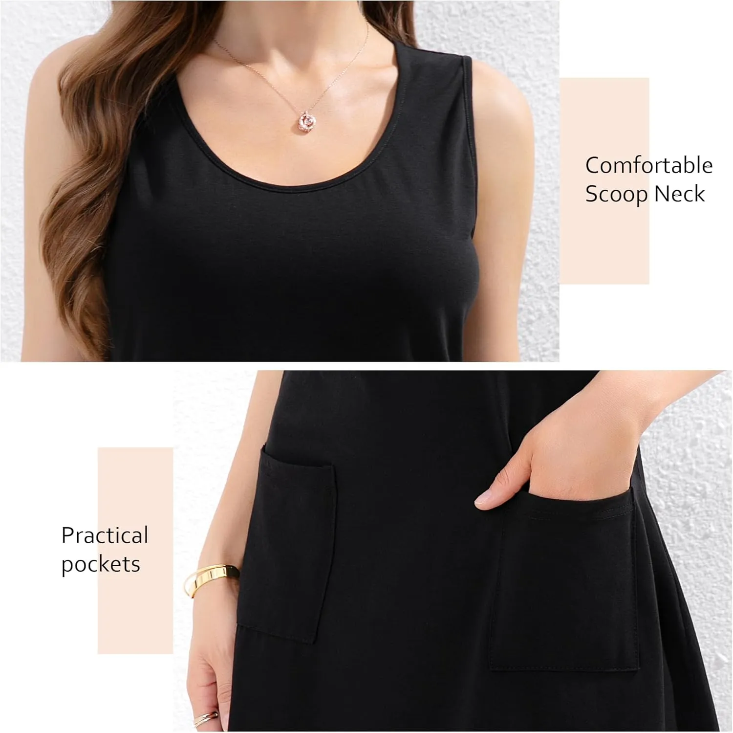 syztsho Womens Summer Dresses Casual Striped Scoop Neck T Shirt Dress Sleeveless Sundress with Pocke