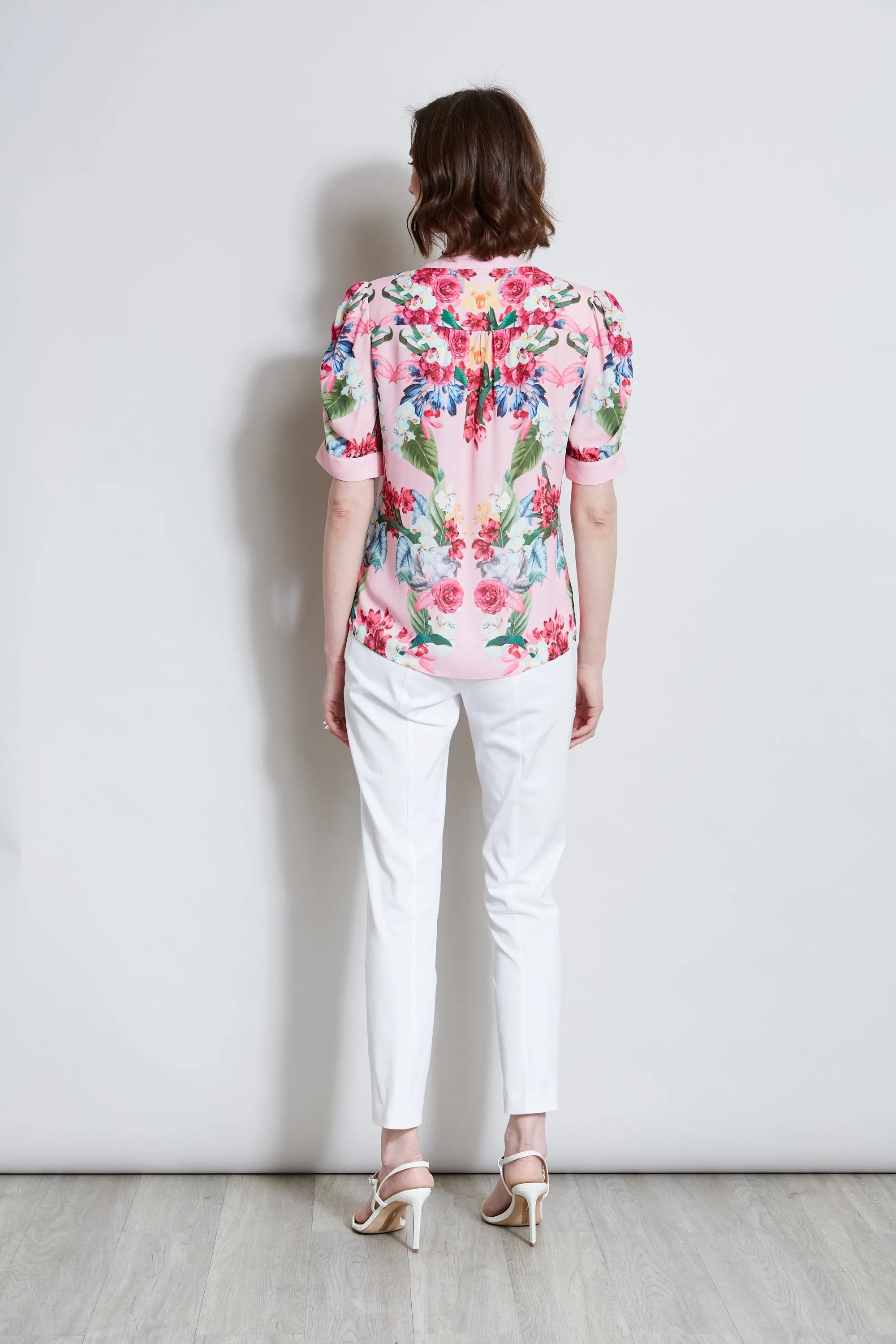 T-Tahari Rose Print Puff Shoulder Shirt