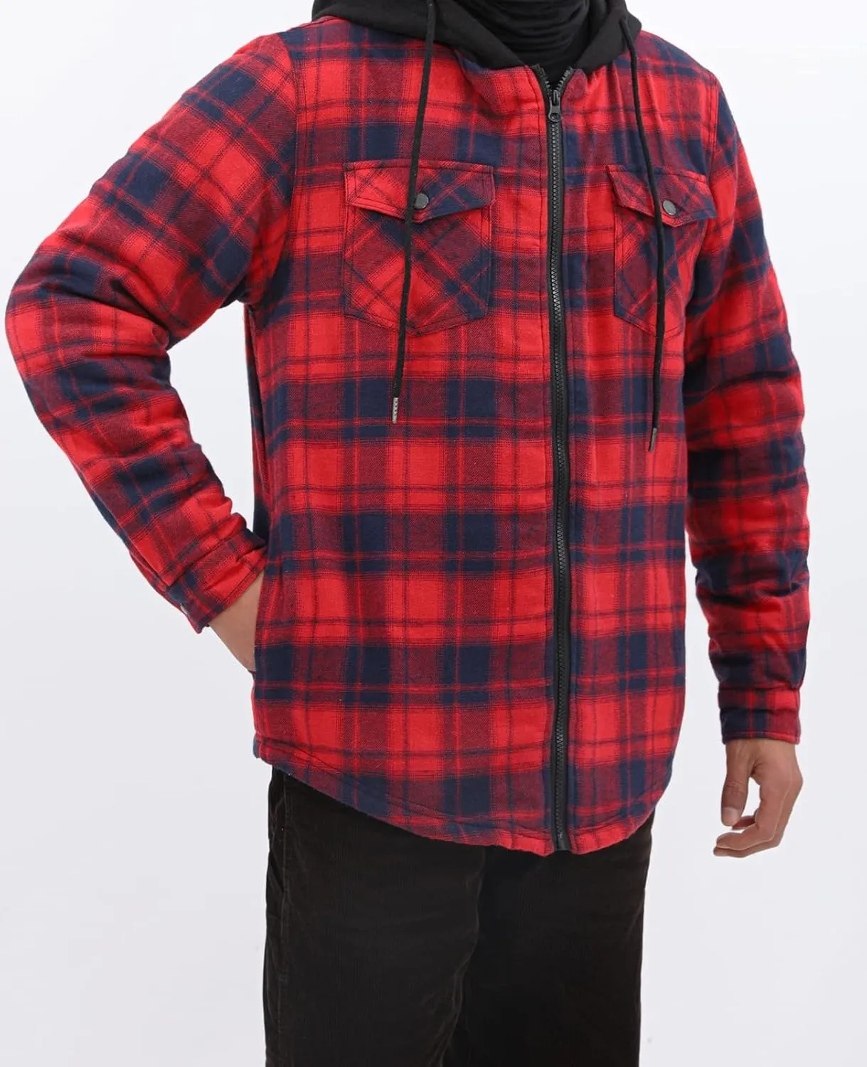 ThCreasa Mens Hooded Flannel Jacket Sherpa Fleece Lined Zip Up Fuzzy Hoodie Shirt Jackets