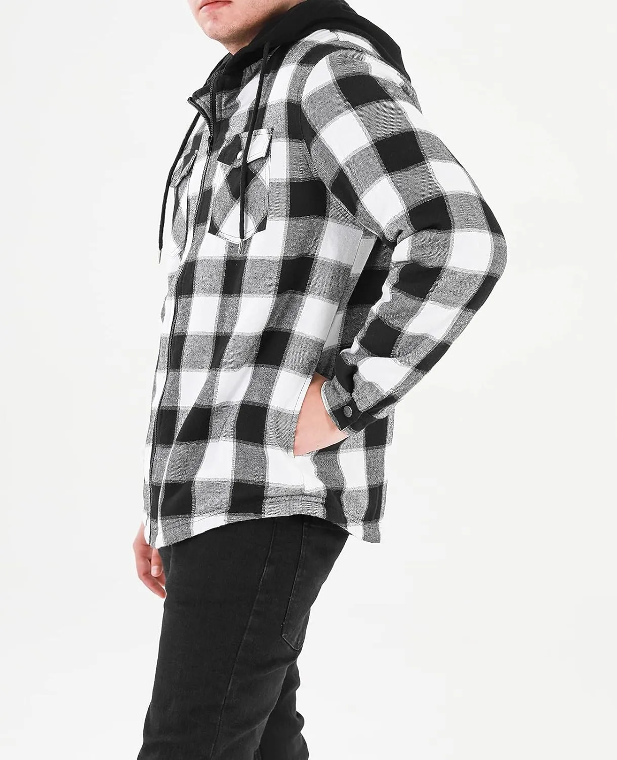 ThCreasa Mens Hooded Flannel Jacket Sherpa Fleece Lined Zip Up Fuzzy Hoodie Shirt Jackets
