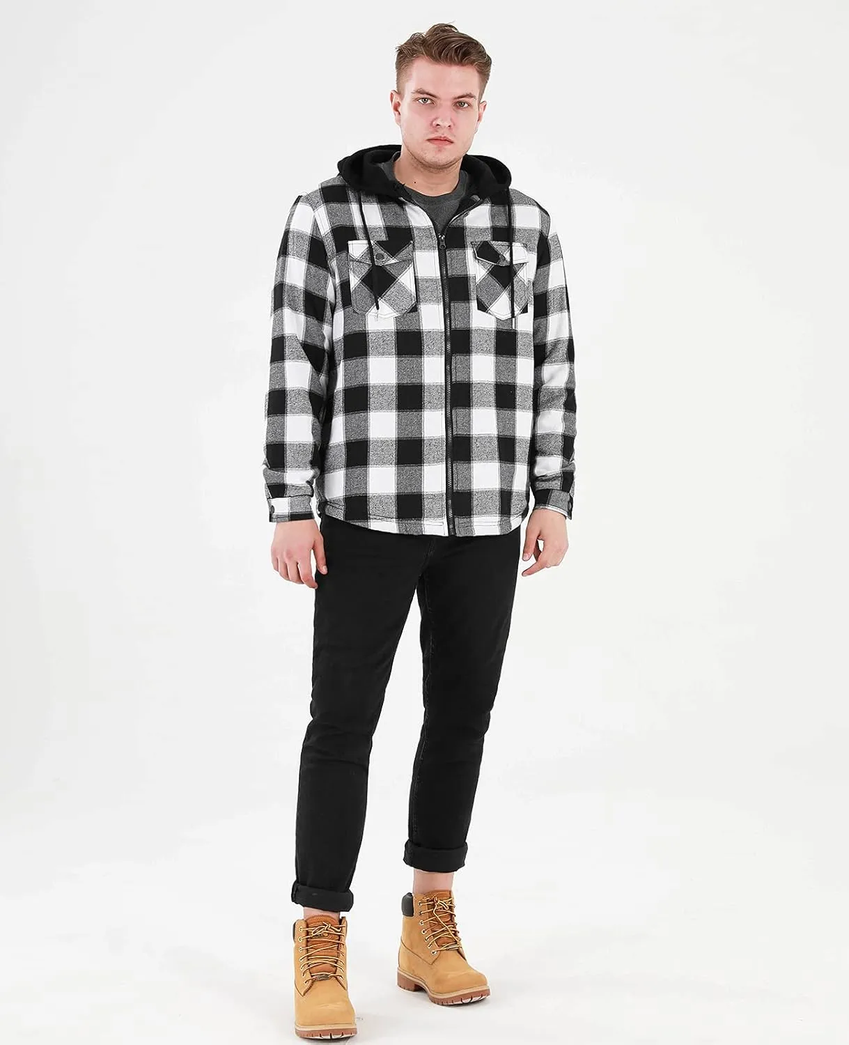 ThCreasa Mens Hooded Flannel Jacket Sherpa Fleece Lined Zip Up Fuzzy Hoodie Shirt Jackets