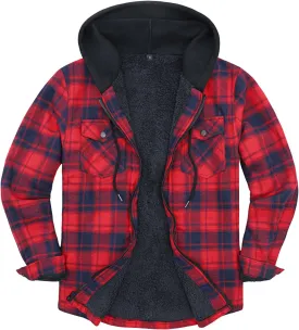 ThCreasa Mens Hooded Flannel Jacket Sherpa Fleece Lined Zip Up Fuzzy Hoodie Shirt Jackets