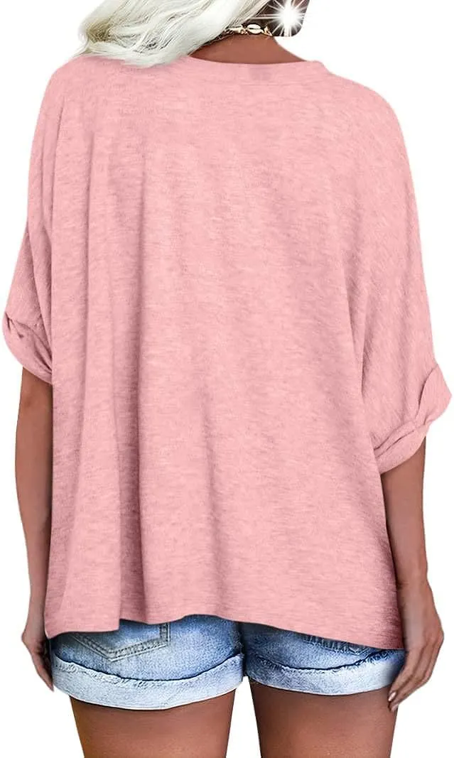 UNCLECAT Women's V Neck Oversized T-Shirts Summer Short Sleeve Shirts Loose Casual Tops Tee
