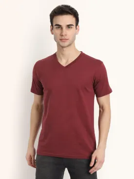 V Neck SHORT SLEEVE T SHIRT - Maroon