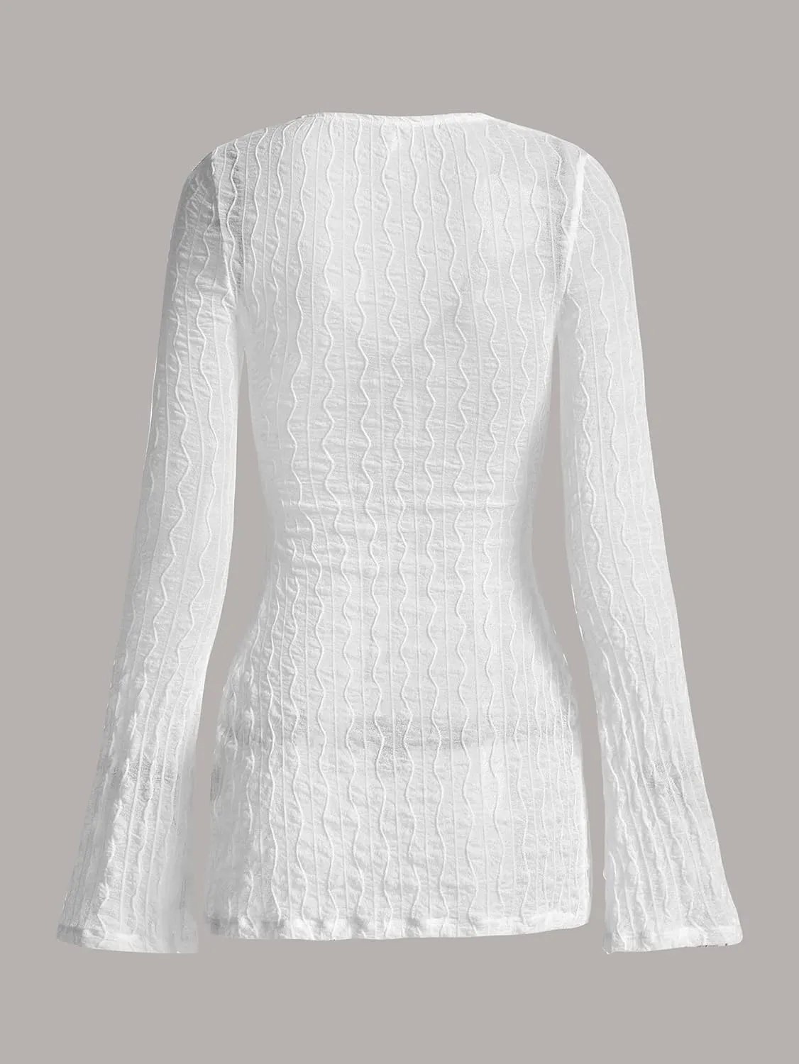 Verdusa Women's 90s Top Bell Long Sleeve Tie Front Textured Sheer T-Shirt Cardigan