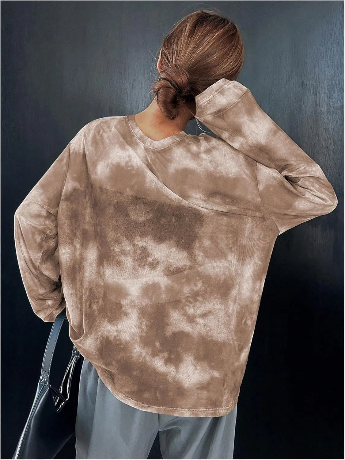 Verdusa Women's Tie Dye Sheer Mesh Top Drop Shoulder Long Sleeve Loose Tee Shirt
