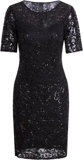 Vijiv Vintage 1920s Gatsby Sequin Beaded Lace Cocktail Party Flapper Dress with Sleeves