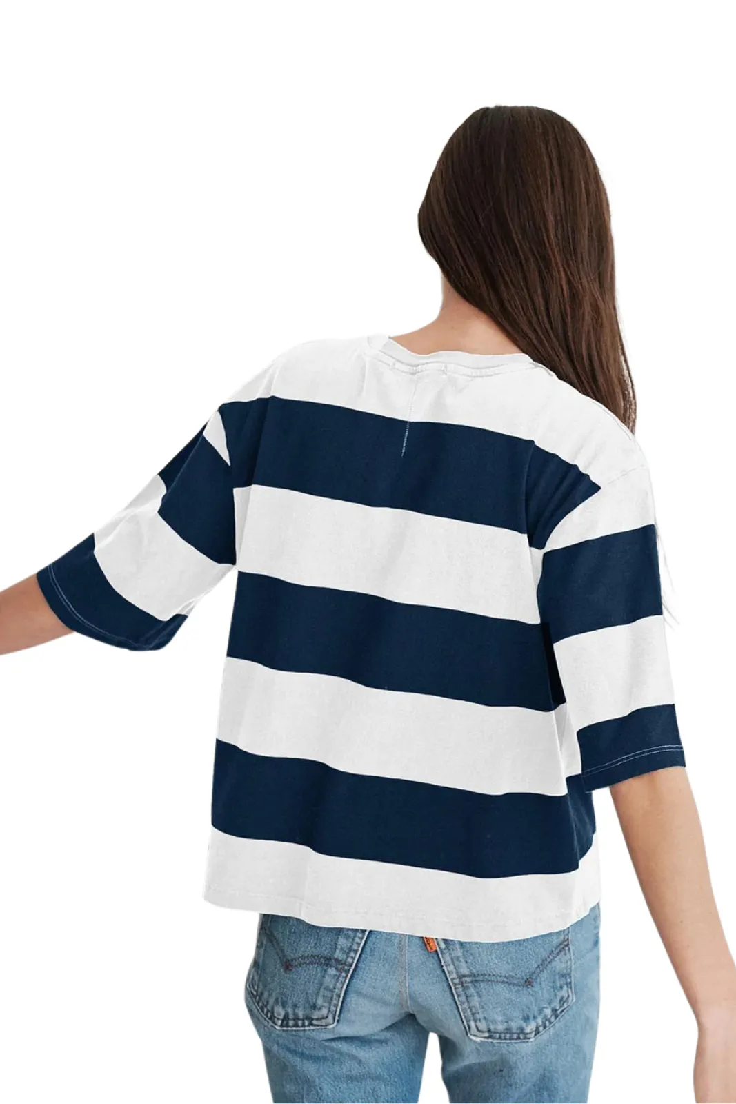 Wide Rugby Stripe Boyfriend Tee, Paper