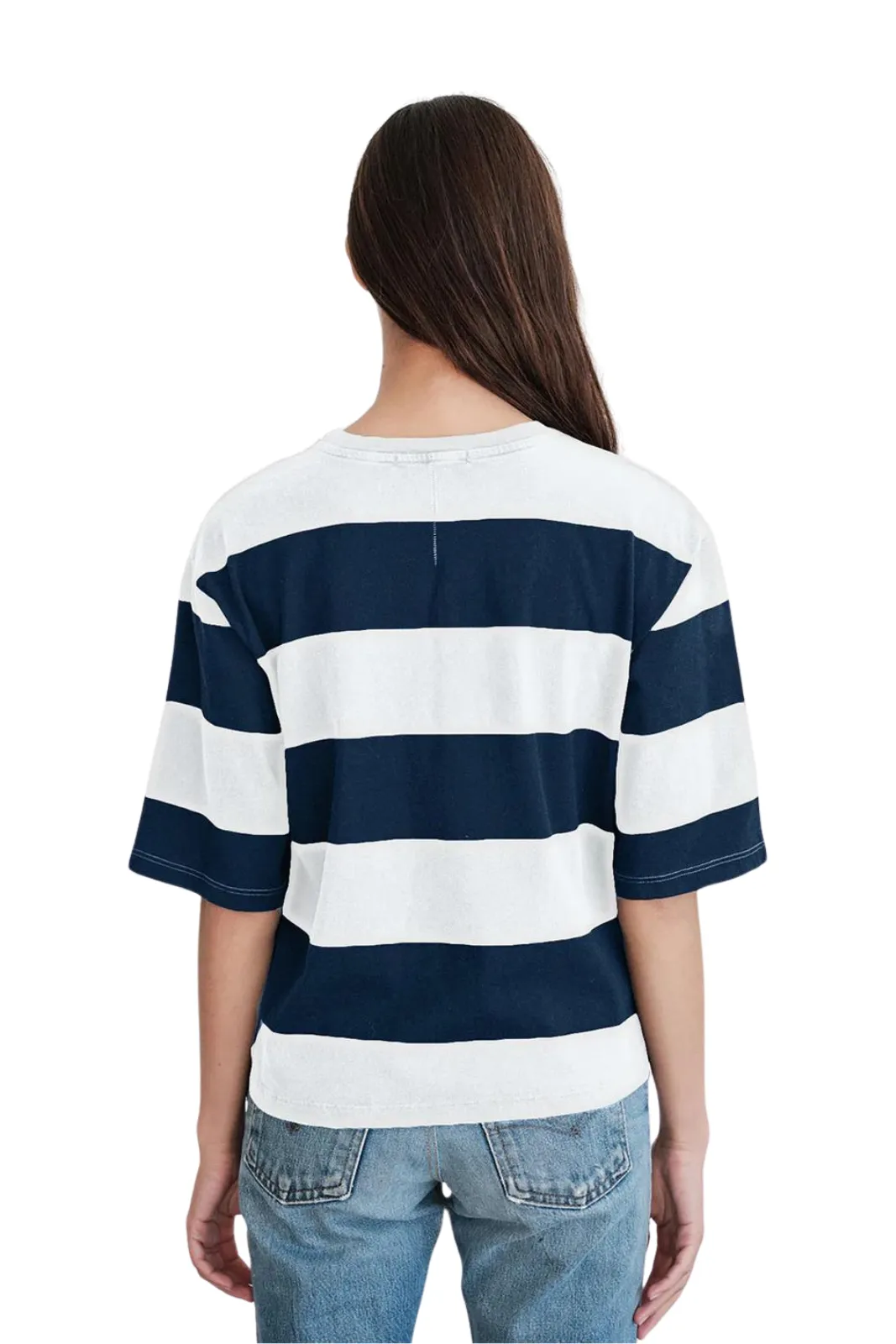 Wide Rugby Stripe Boyfriend Tee, Paper