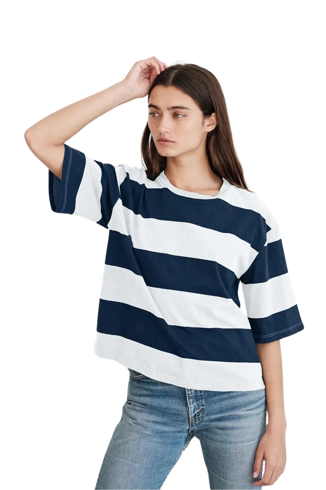 Wide Rugby Stripe Boyfriend Tee, Paper