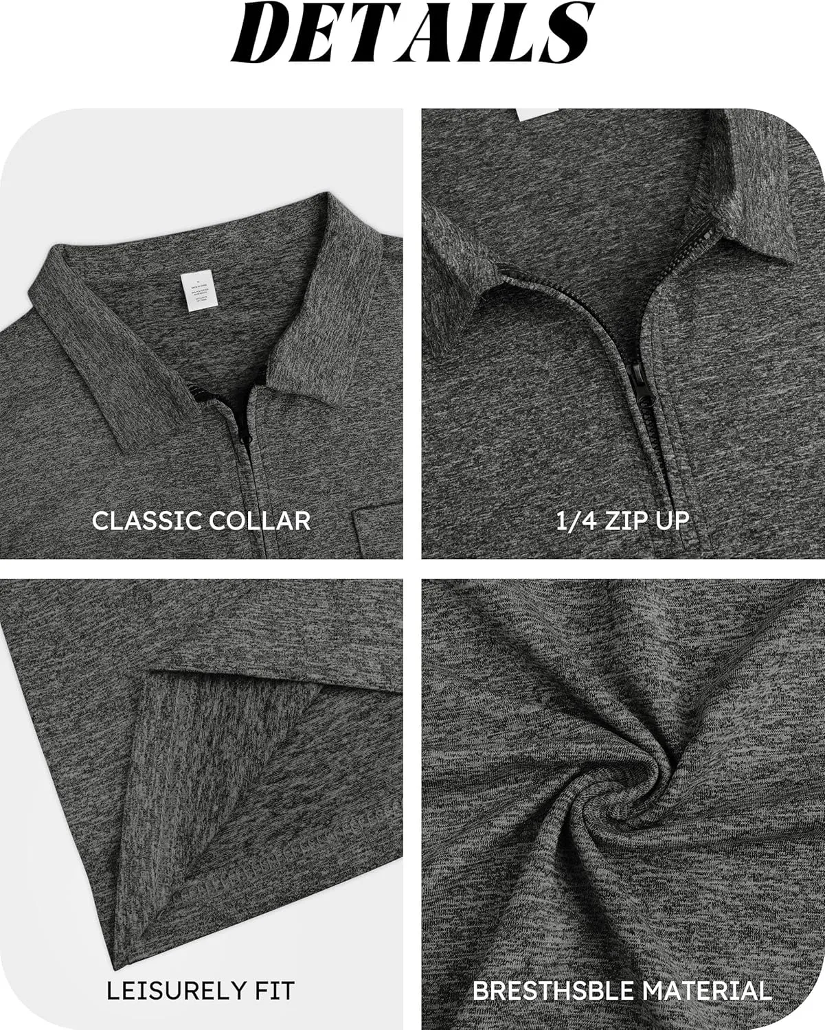 Zipper Polo Shirts for Men Casual Short Sleeve Polo T-Shirt Classic Fit Golf Shirts
