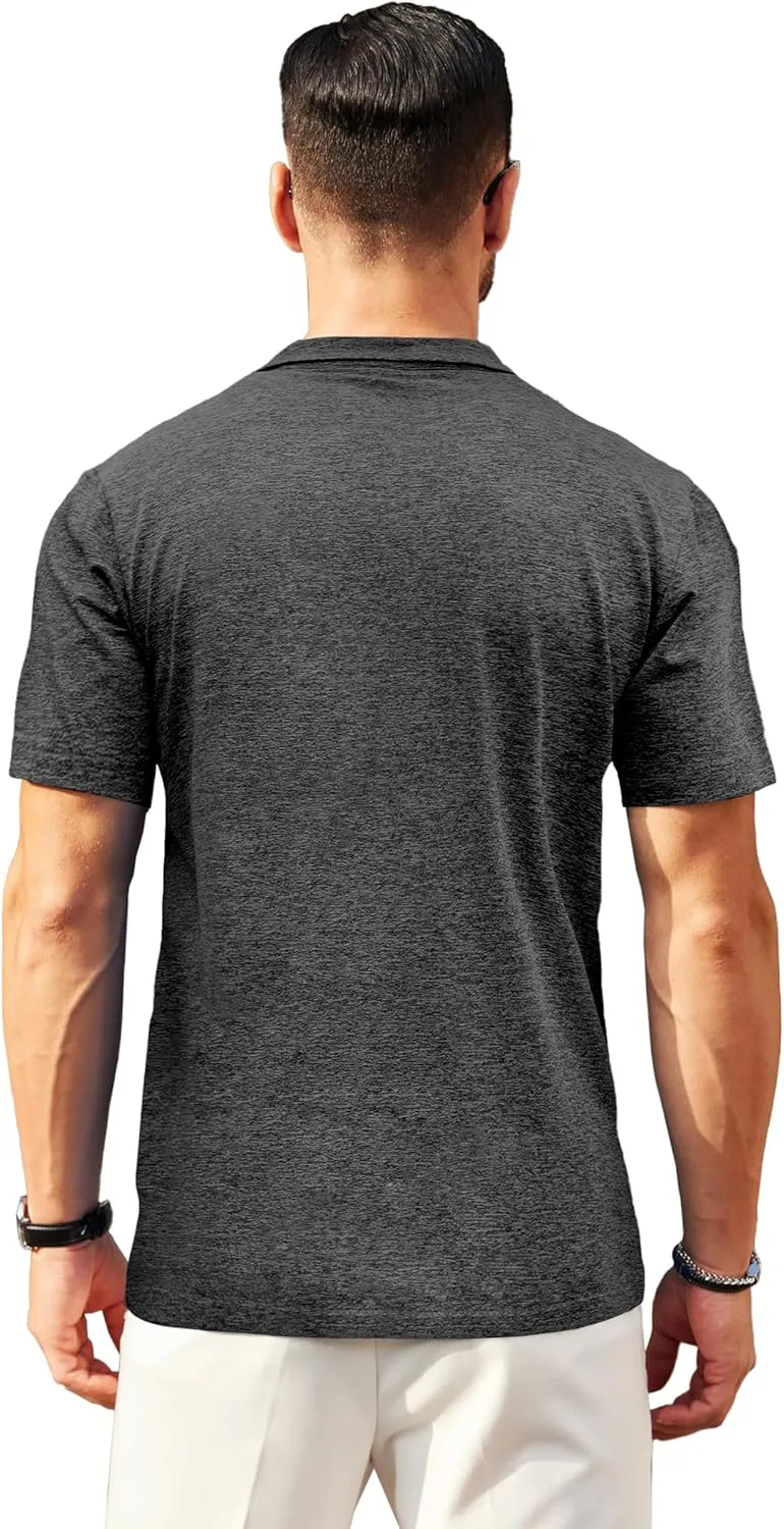 Zipper Polo Shirts for Men Casual Short Sleeve Polo T-Shirt Classic Fit Golf Shirts